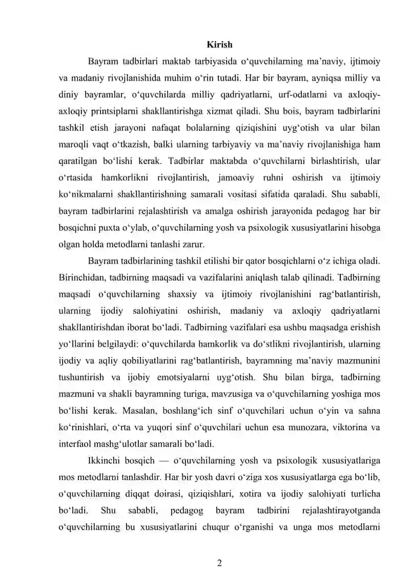 Bayram Tadbirlarini Tashkil Etish Usullari 2