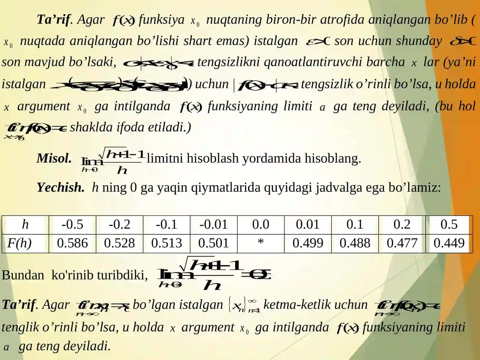 FUNKSIYA LIMITI VA UZLUKSIZLIGI 2