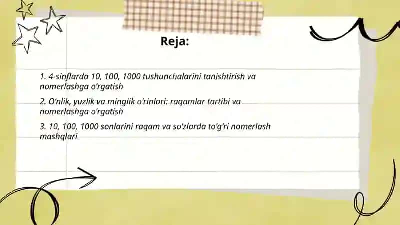 4-sinflarda 10 100 1000 sonlarini nomerlashga oʻrgatish 2