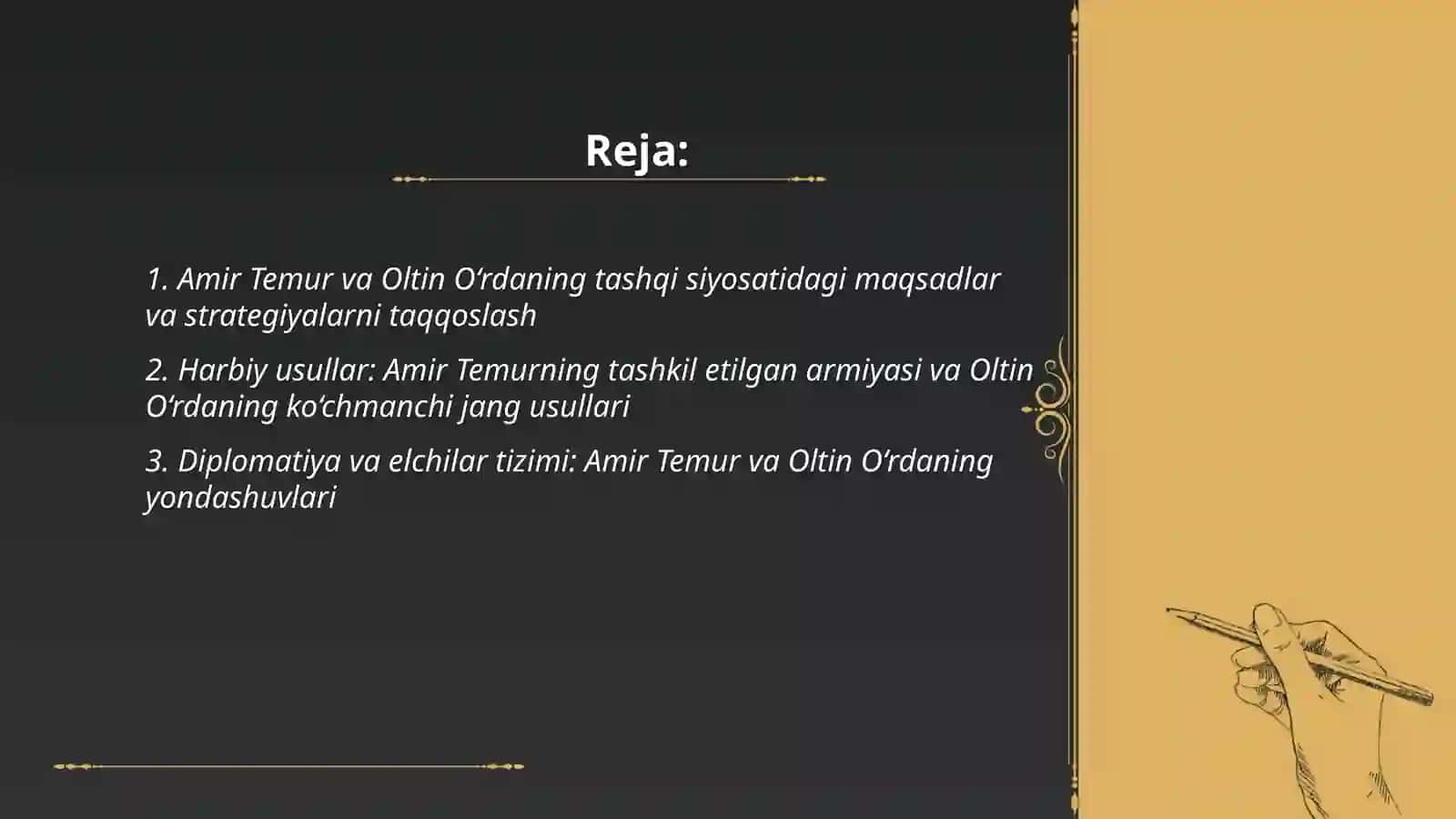 Amir Temur tashqi siyosati va oltin o'rda tashqi siyosati solishtiruv 2
