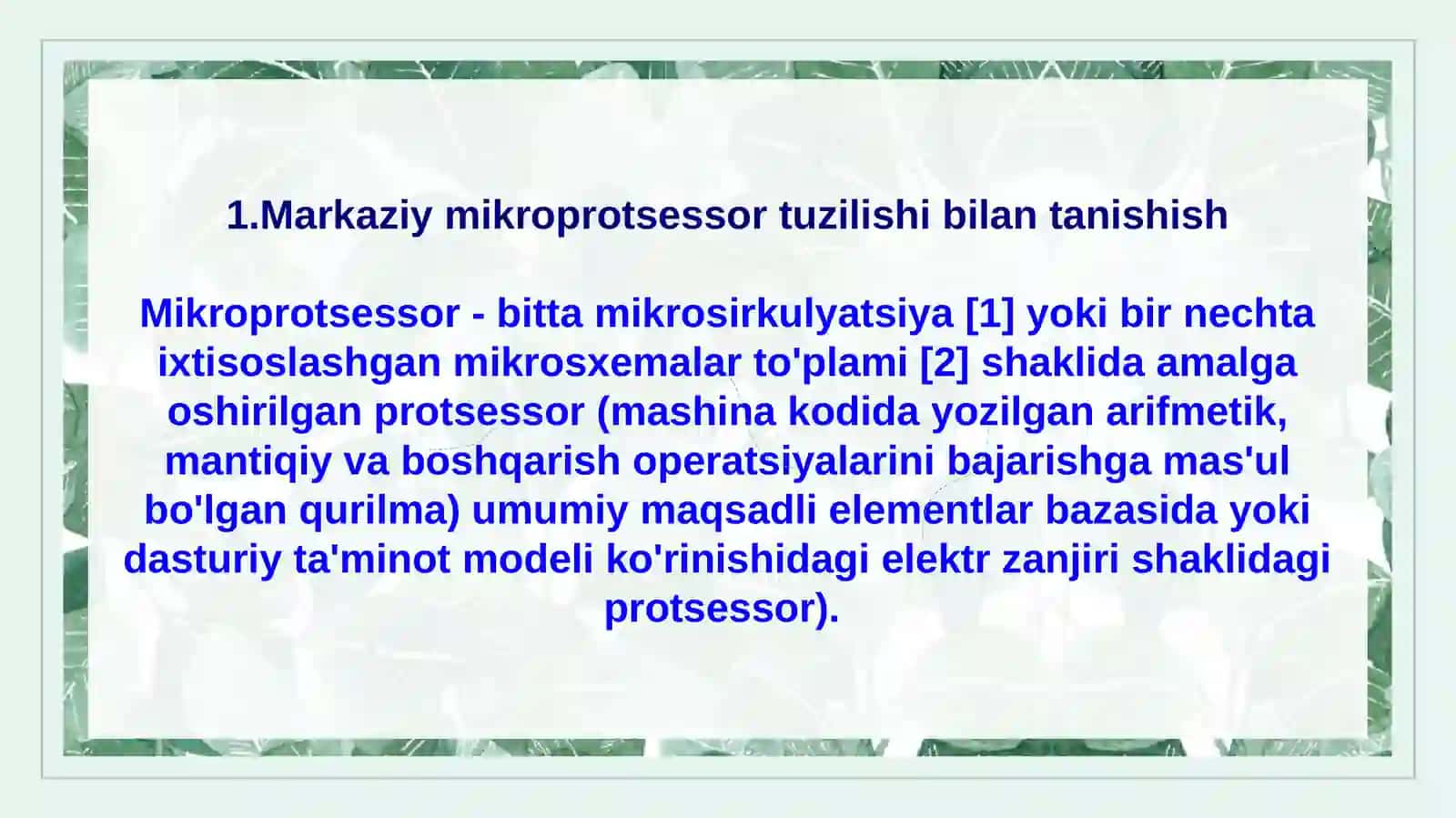 Markaziy mikroprotsessor tuzilishi bilan tanishish 2