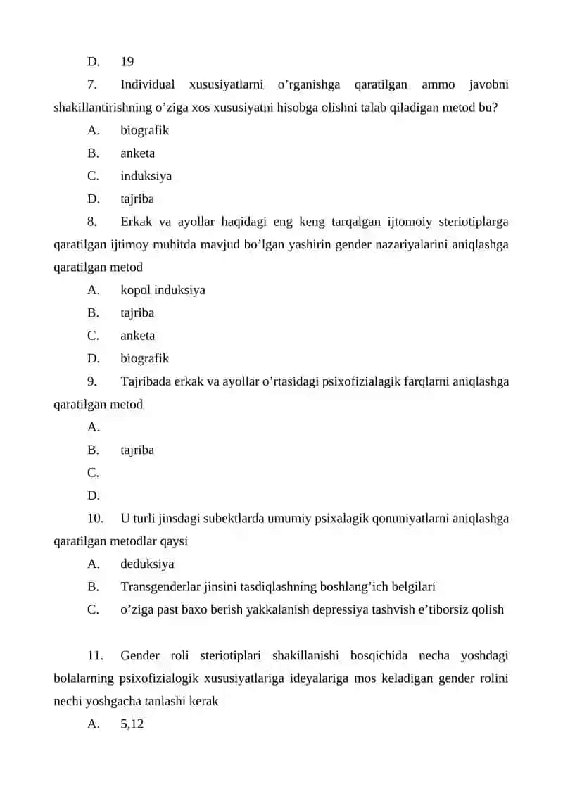 Gender Psychology Test 2