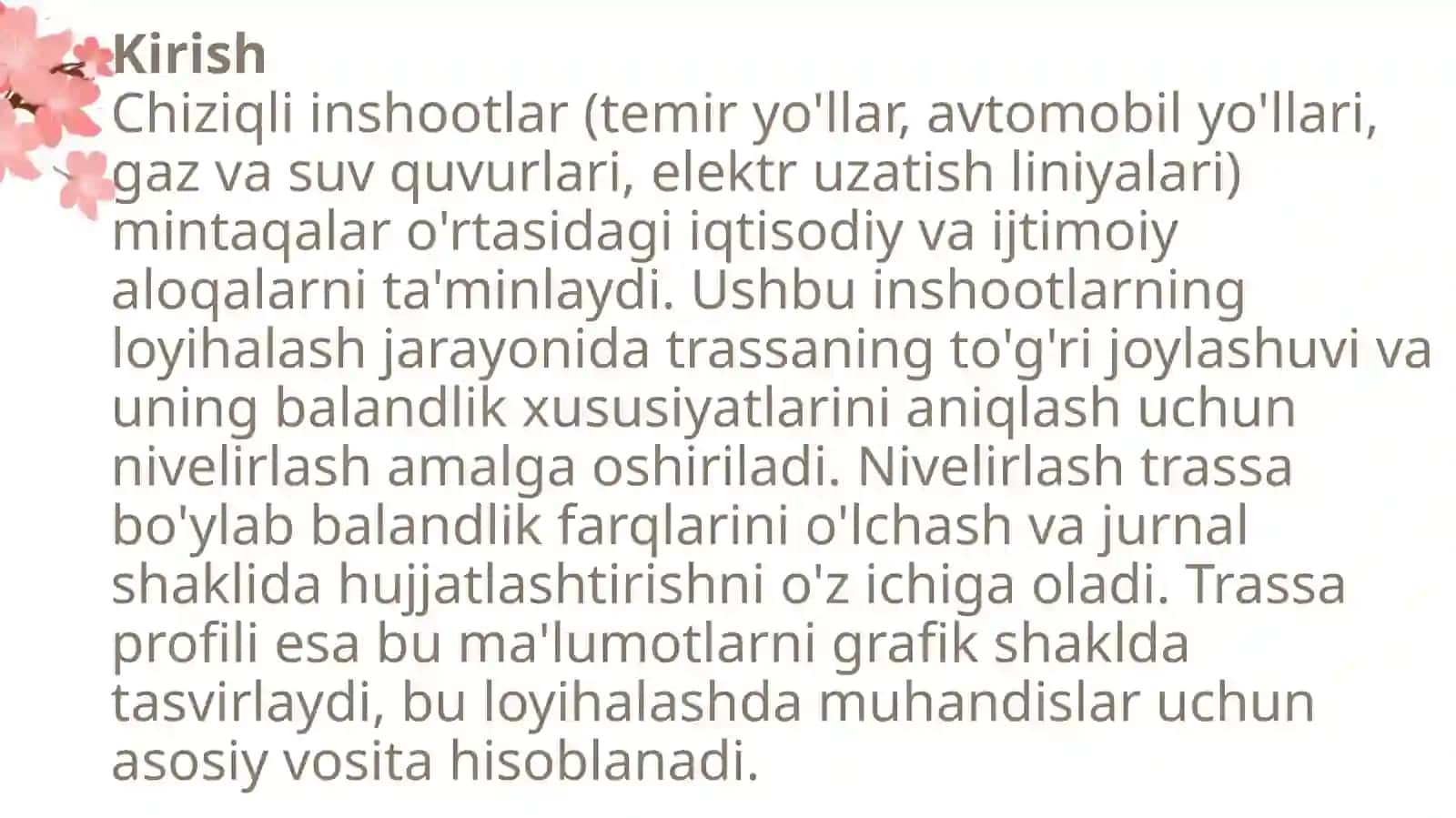 Chiziqli inshoot trassasini nivelirlash jurnali 2