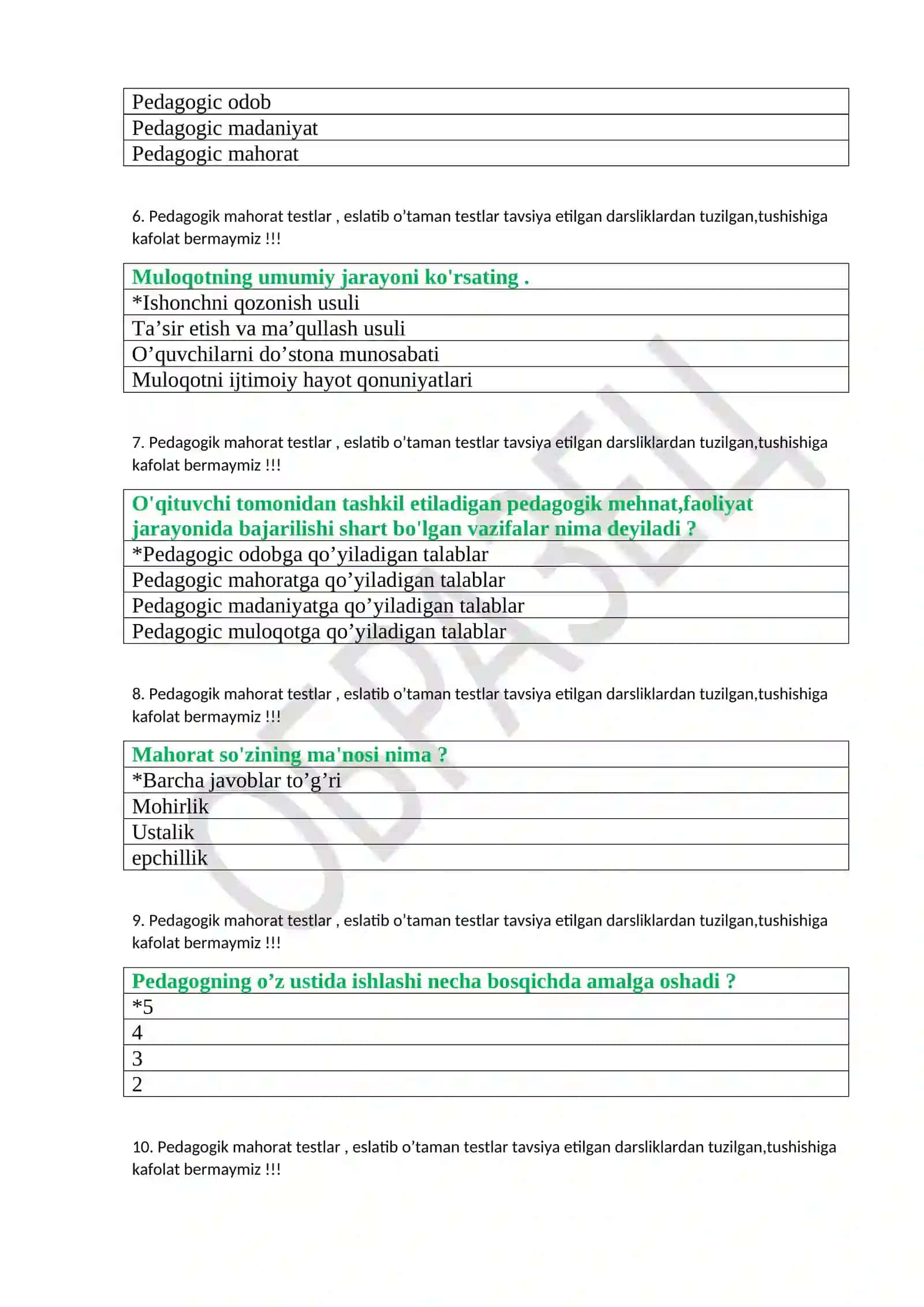 Pedagogik mahorat testlar 2