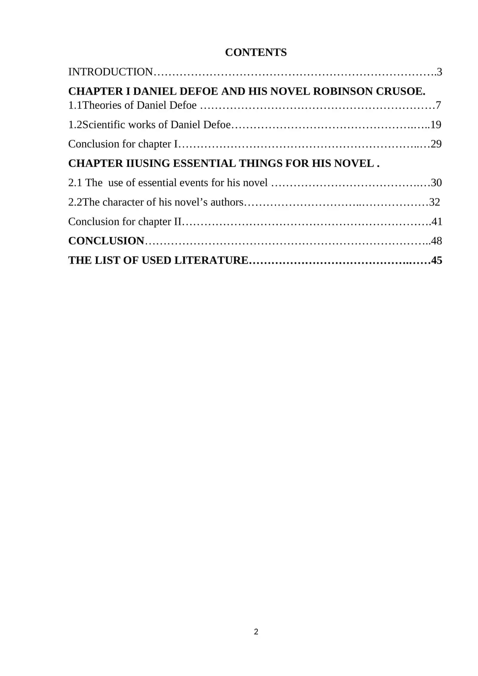 COURSE WORK - THEME: Daniel Defo and his novel Rabinso Cruse 2
