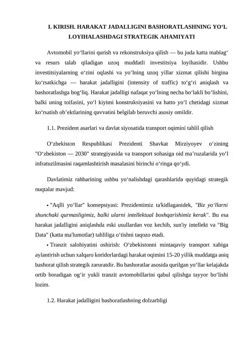 AVTOMABIL YO’LLARIDAGI KELAJAKDAGI HARAKATLANISH JADALLIGINI ANIQLASH VA BASHORATLASH 2