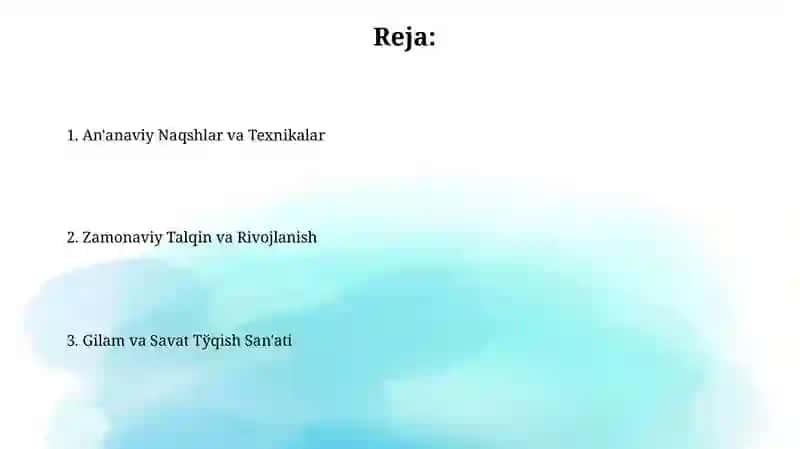 Gilam va Savat to'qish san'ati 2