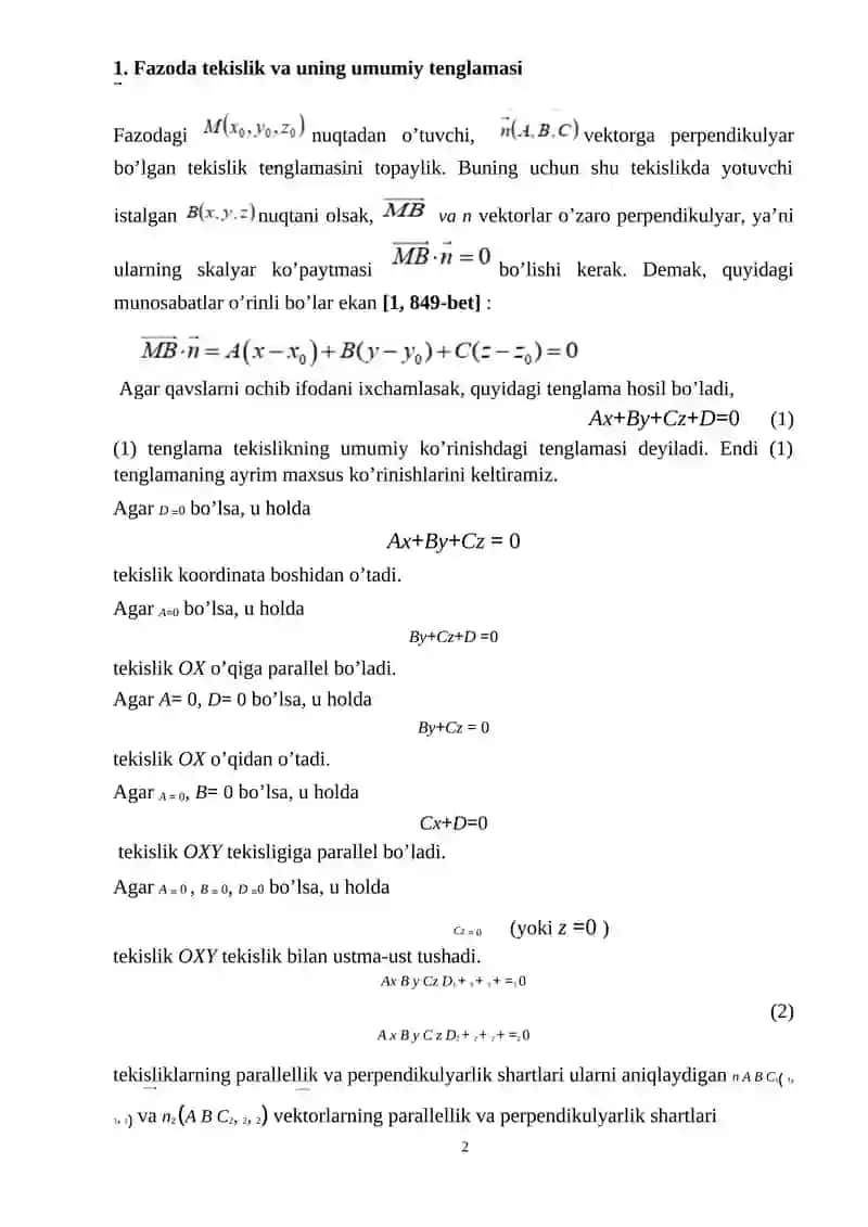 R3-fazoda to’g'ri chiziqlar va tekisliklar 2