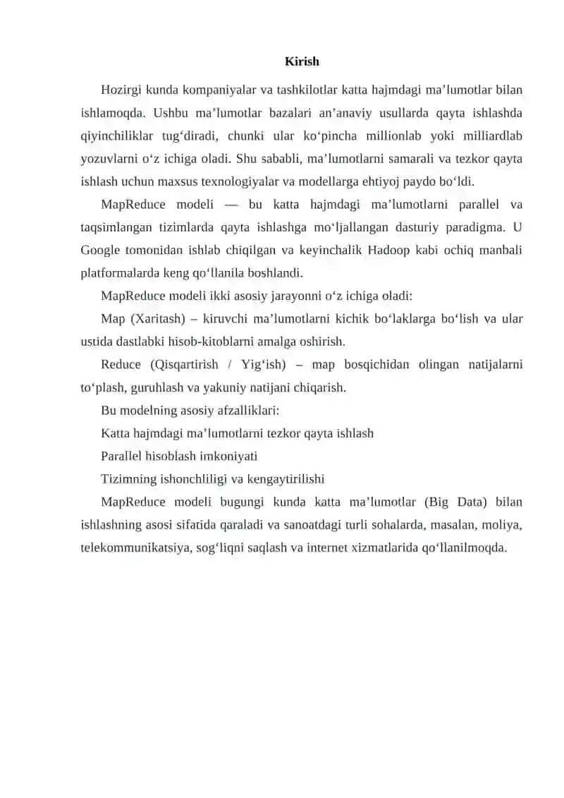 MapReduce modeli asosida ma'lumotlami qayta ishlash 2