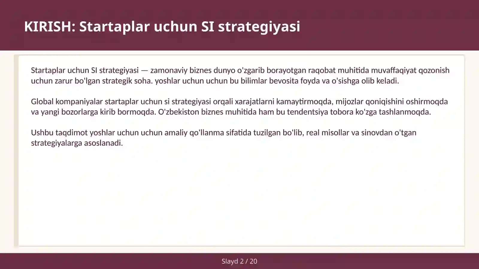Startaplar uchun SI strategiyasi 2