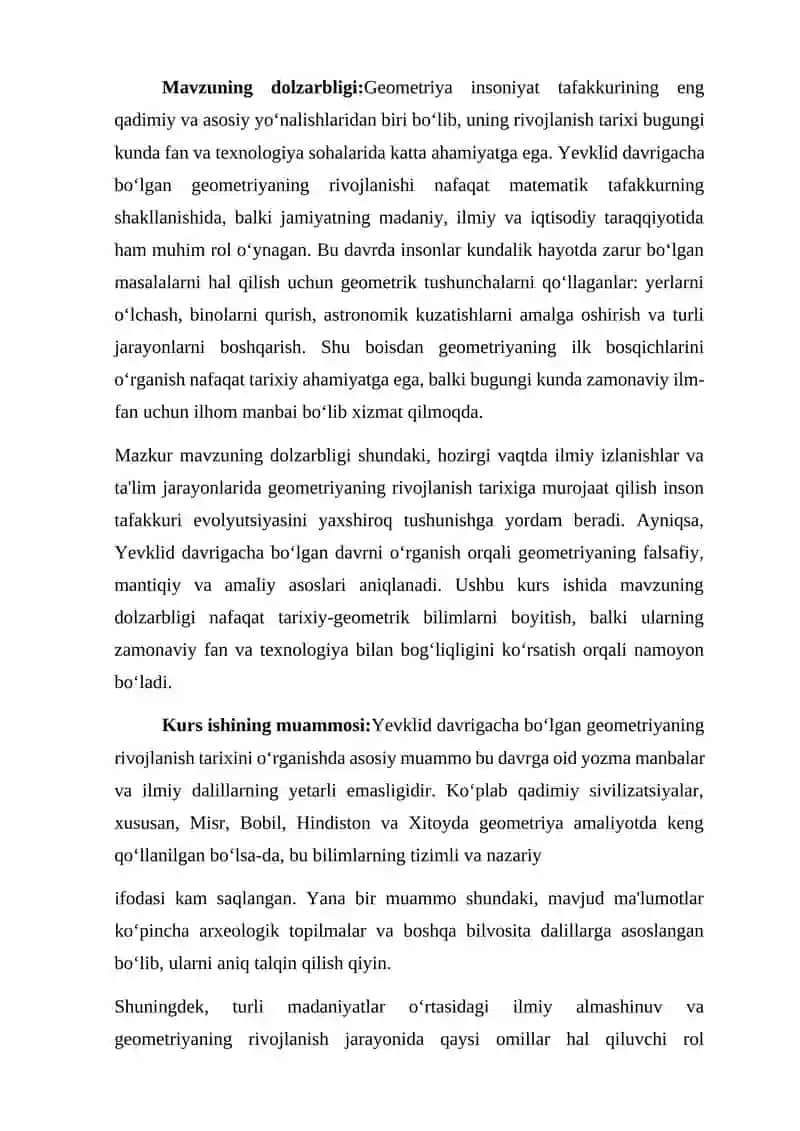 Yevklid davrigacha bo’lgan geometriyaning rivojlanishi 2