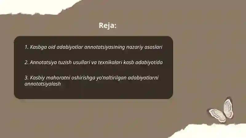 Kasbga oid adabiyotlar annotatsiyasi 2