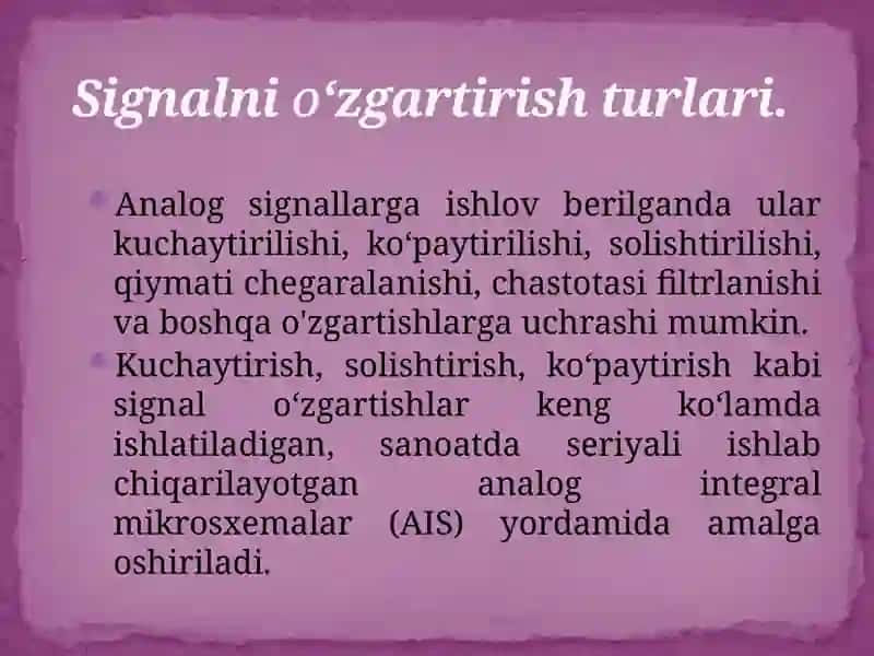 Signalni kuchaytirish. Kuchaytirish koeffitsenti 2