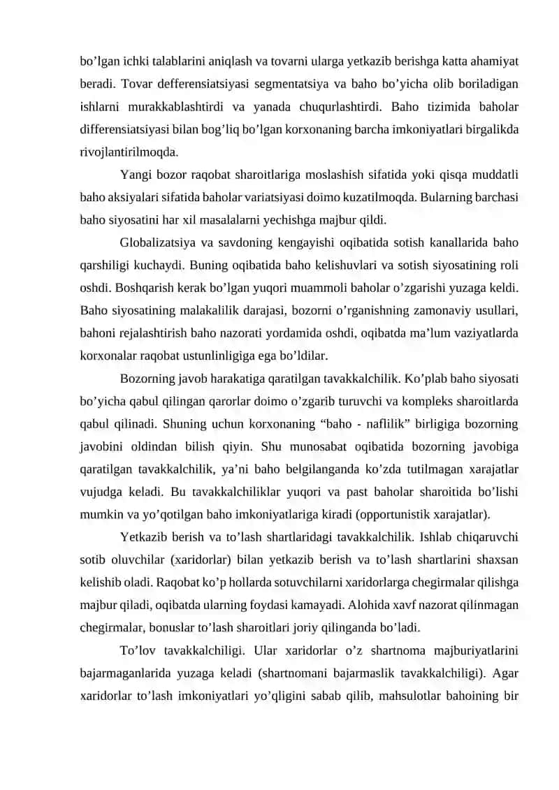 Korxonaning baho siyosati 2