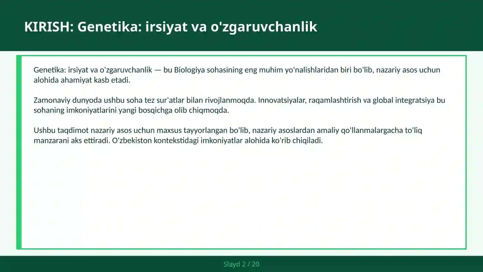 Genetika: IRSIYAT VA O'ZGARUVCHANLIK 2