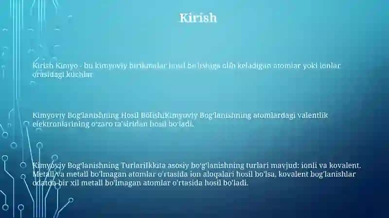 Kimyoviy Boğlanishning Hosil Bõlishi 2