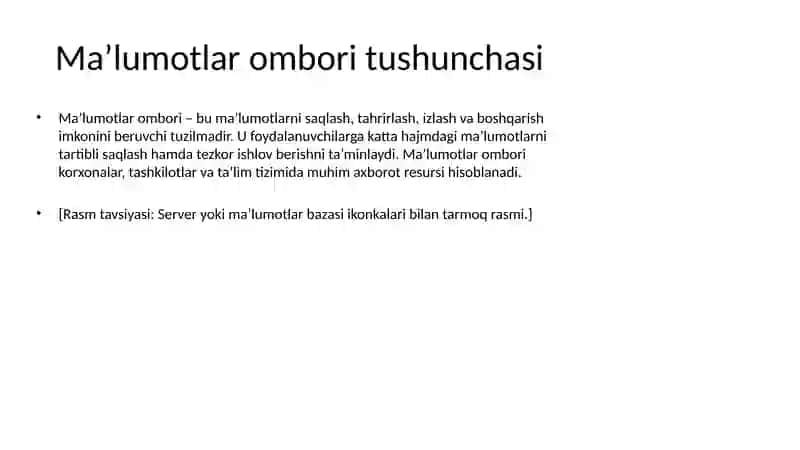 maʼlumotlar omborini loyihalash 2