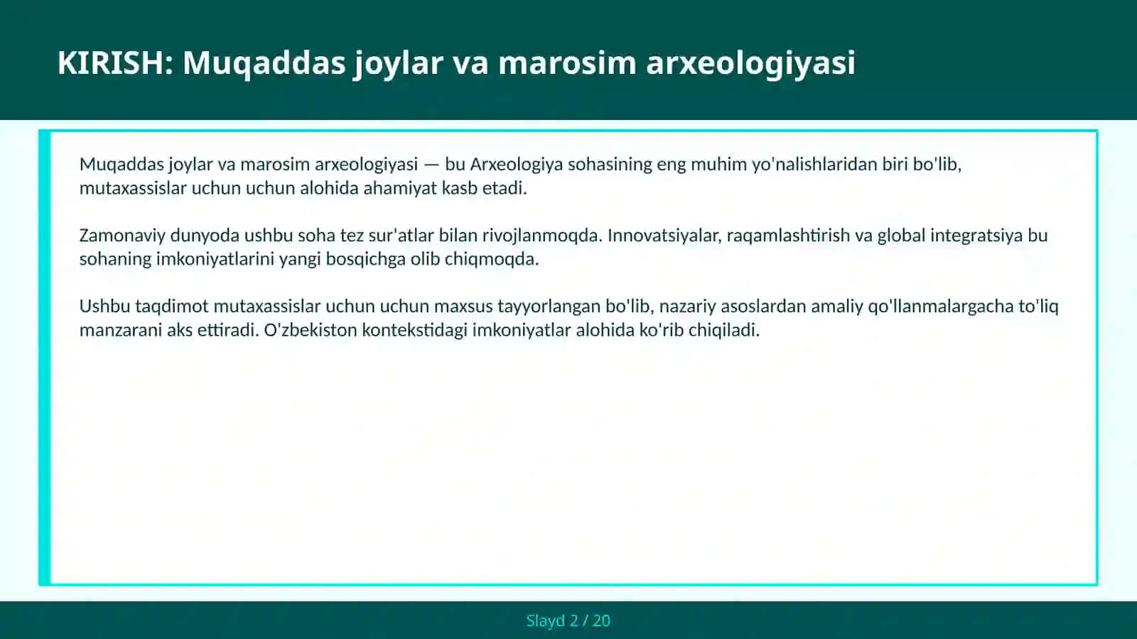 MUQADDAS JOYLAR VA MAROSIM ARXEOLOGIYASI 2