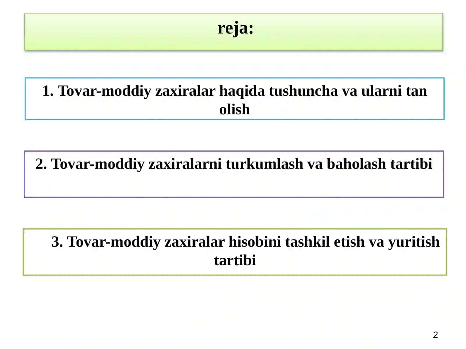 TOVAR-MODDIY ZAXIRALAR HISOBI 2