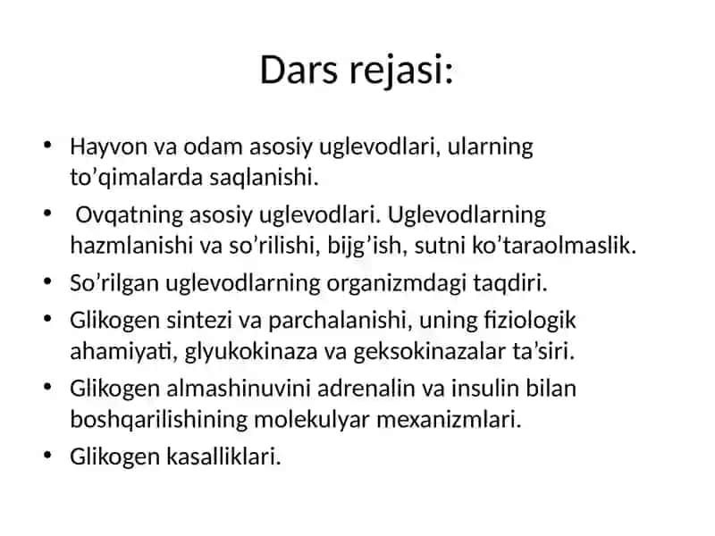 Karbonsuvlar almashinuvi va hazmlanishi 2