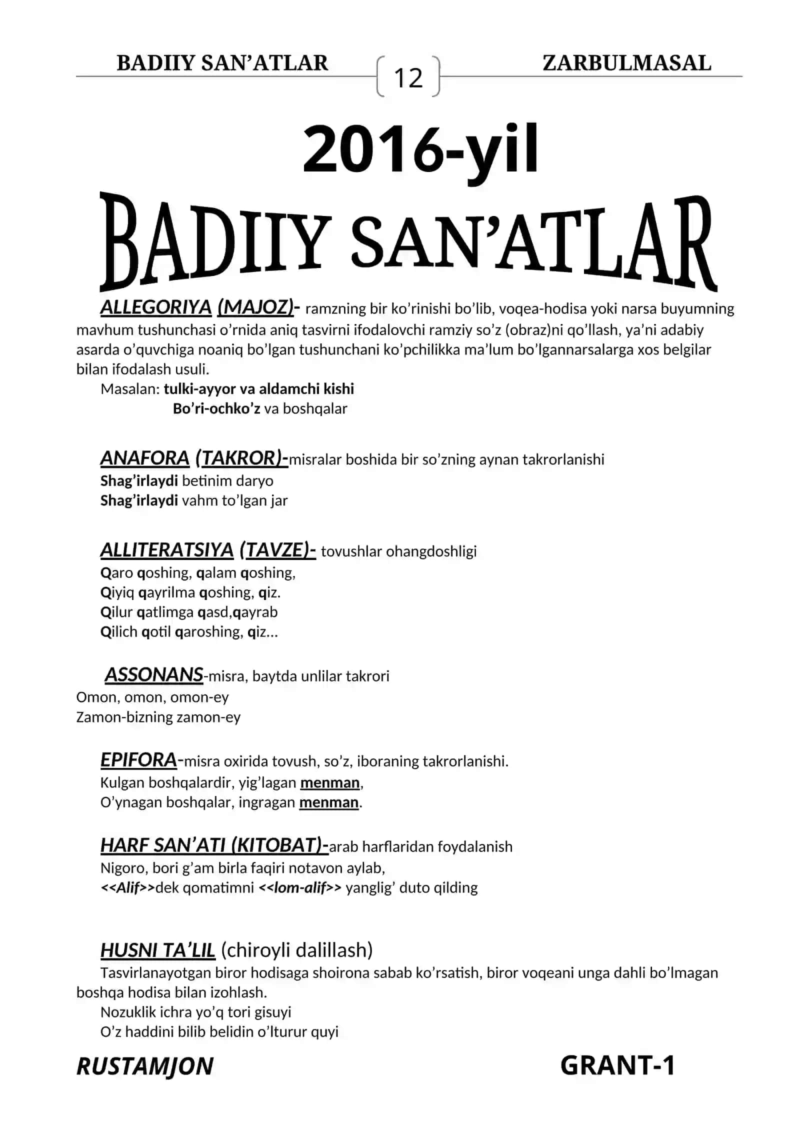 BADIIY SAN’ATLAR ZARBULMASAL 2