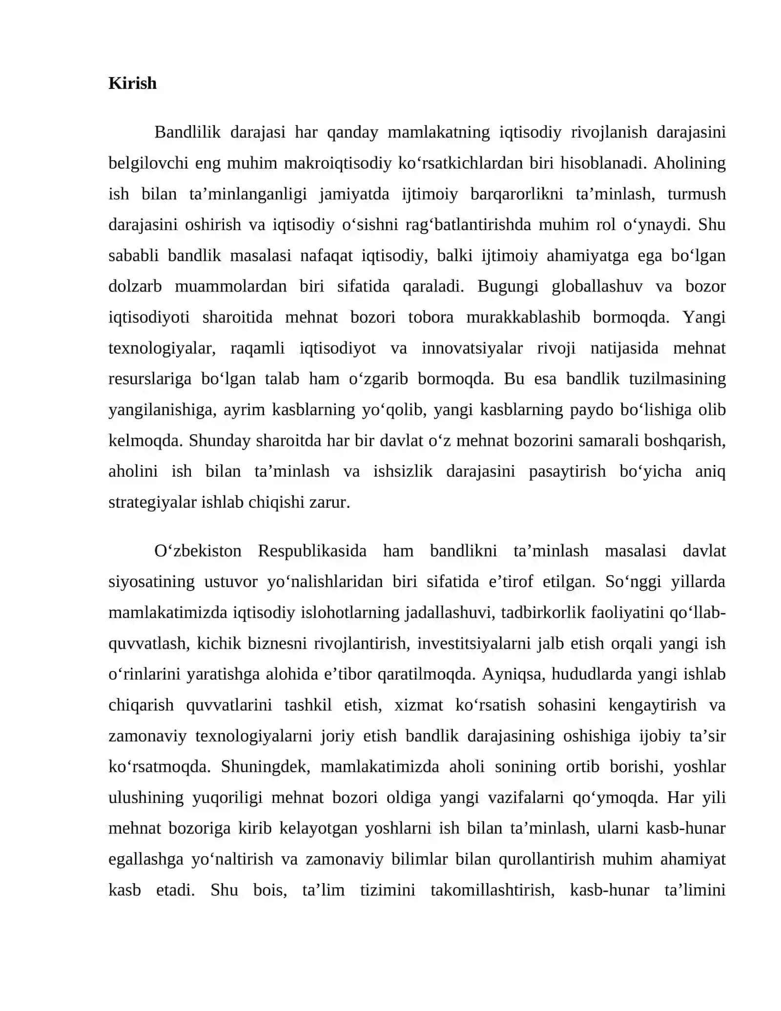 O‘zbekistonda bandlilik darajasi 2