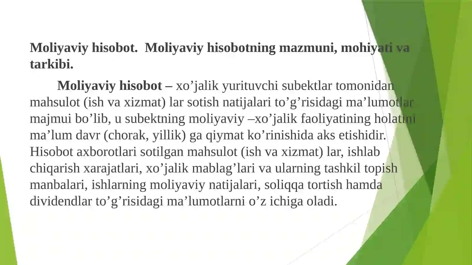 Moliyaviy hisob va hisobotning mohiyati 2