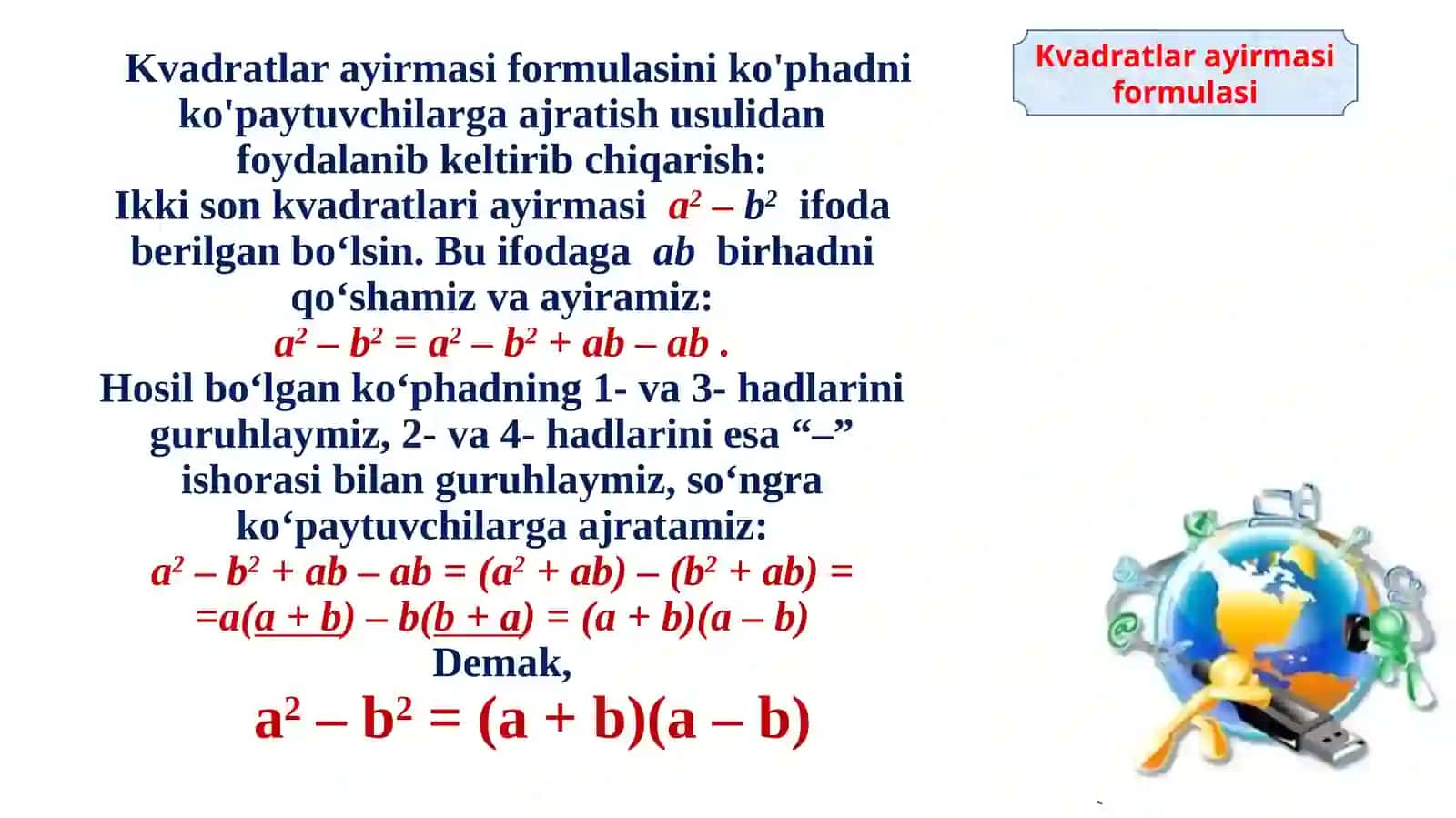 Kvadratlar ayirmasi formulasi 2