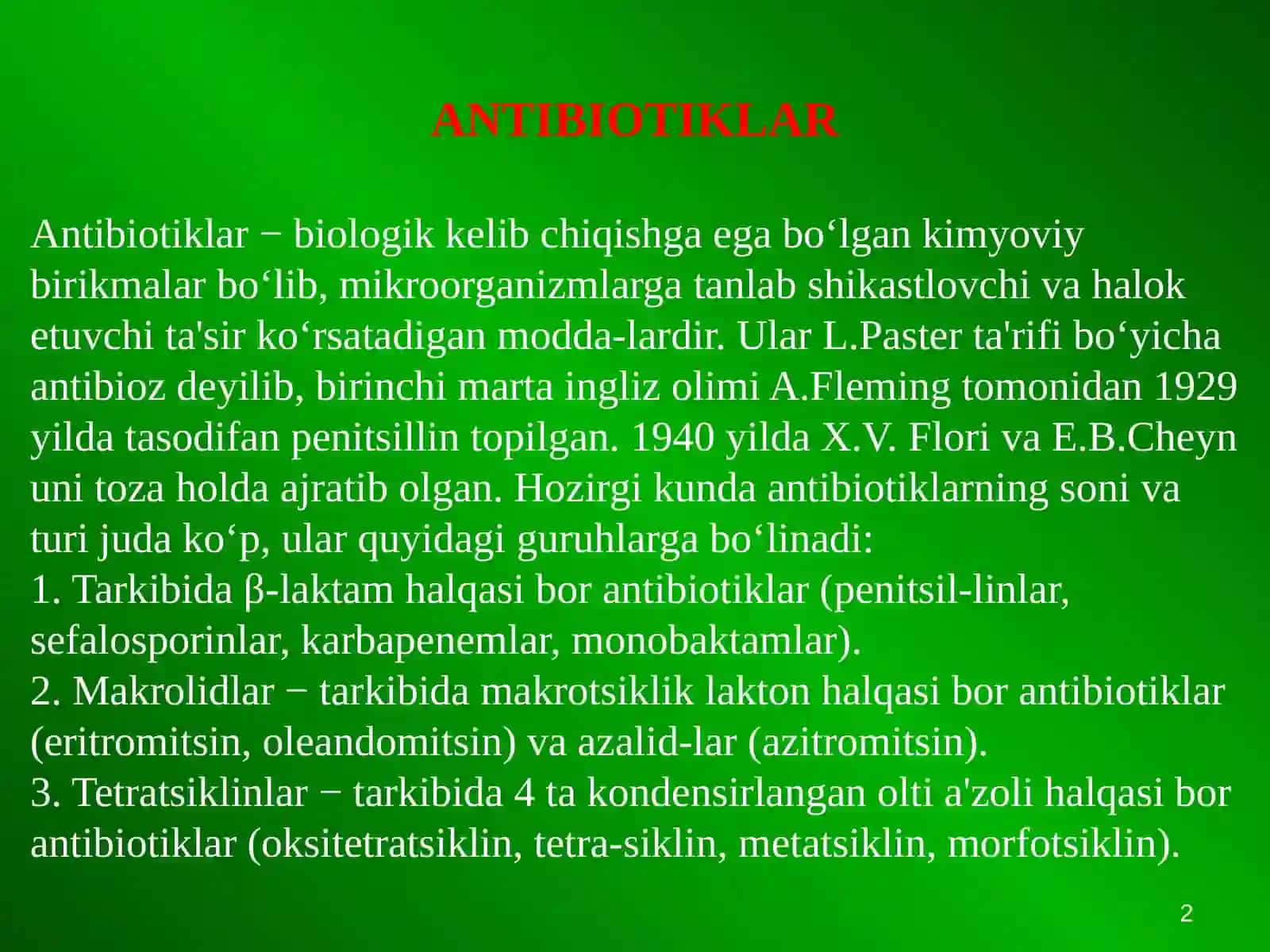 Antibiotiklar klassifikatsiyasi 2