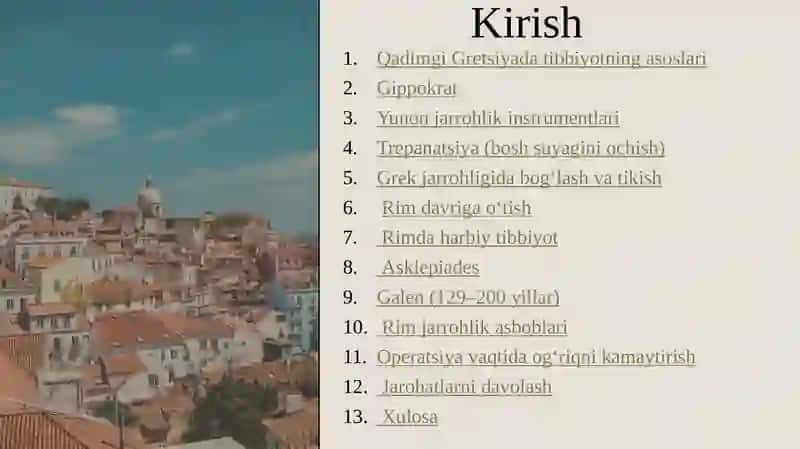 Qadimgi Gretsiya va Rimda jarrohlik usullari. 2