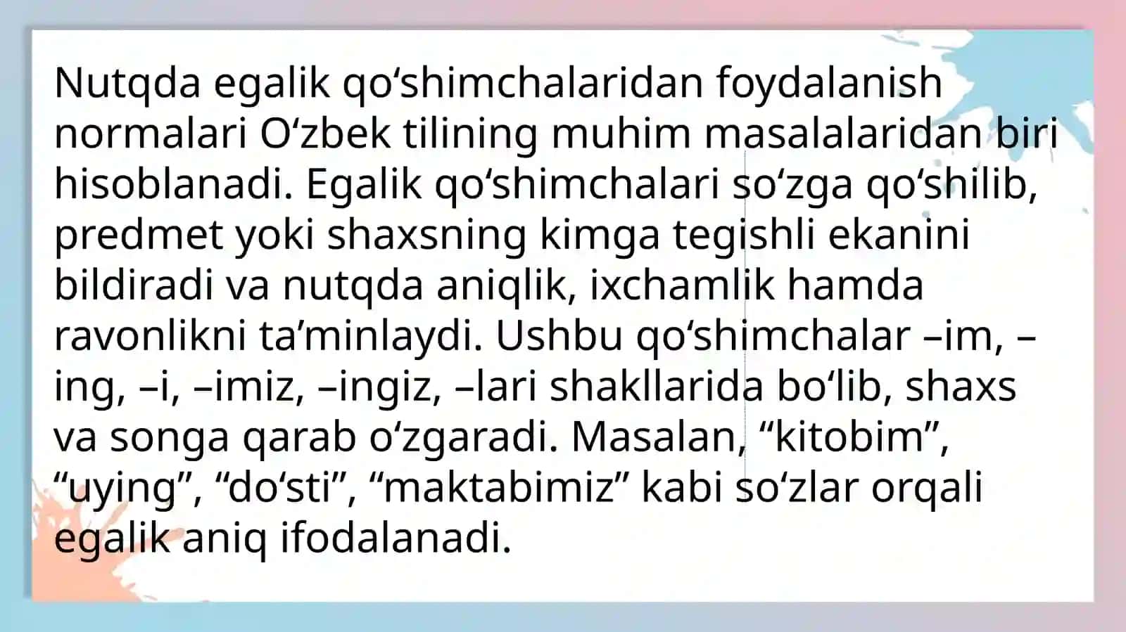 Nutqda egalik qoshimchalaridan foydalanish normalari 2