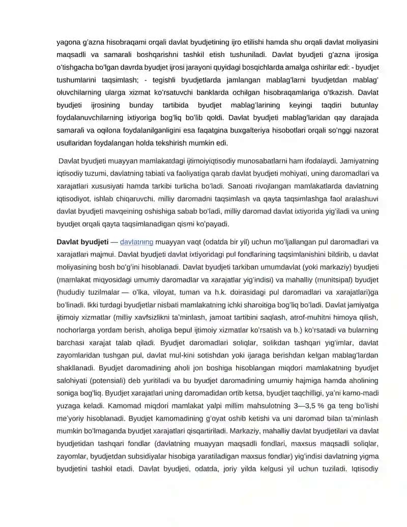 BUDJET DAROMADLARINING G’AZNA IJRISINI TASHKIL ETISH 2