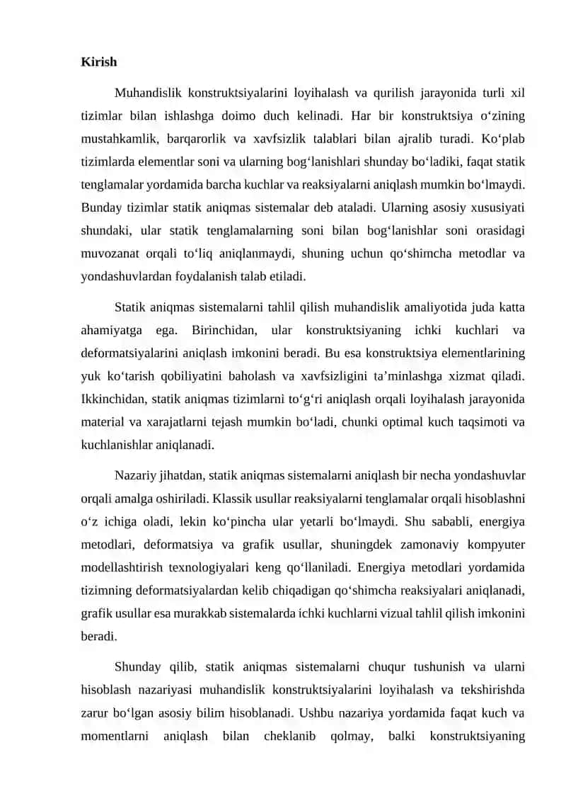 Statik aniqmas sistemalarni aniqlash nazariyasi 2