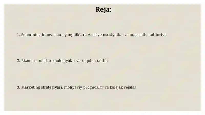 Sohaning innovatsion yangiliklari 2