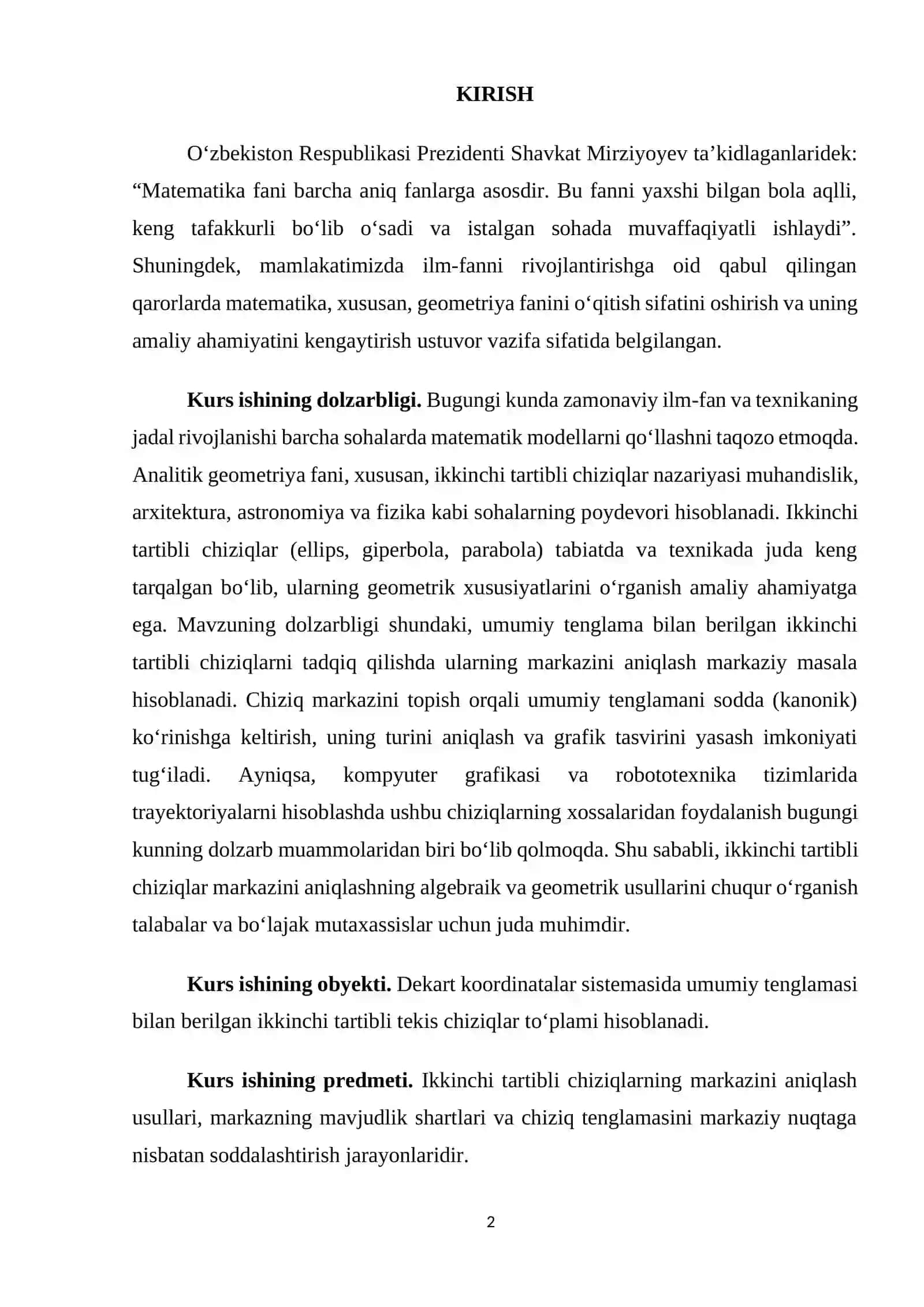 IKkinchi tartibli chiziq markazi 2