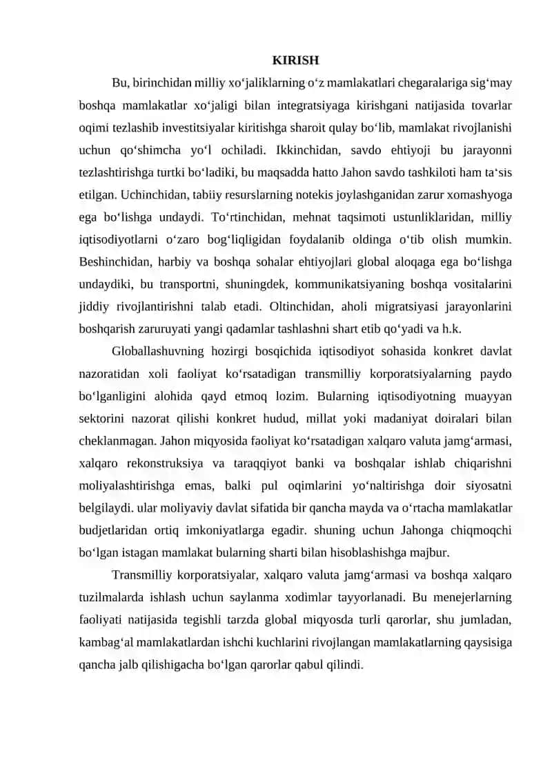 IQTISODIY HAYOTNING GLOBALLASHUVI 2
