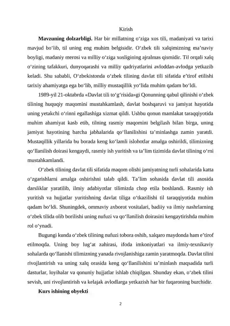 Oʻzbek tilining rivojlanishi va jamiyatda qoʻllanilishi 2