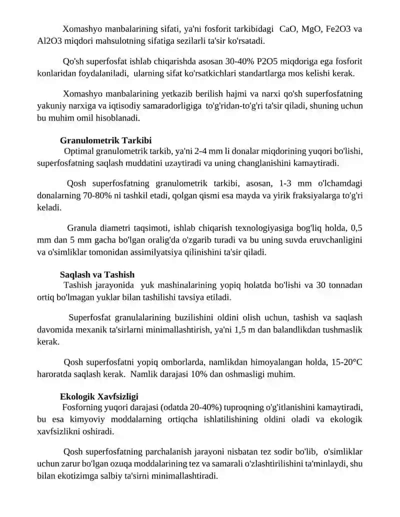 Qosh superfosfat olinishi va xossalari 2