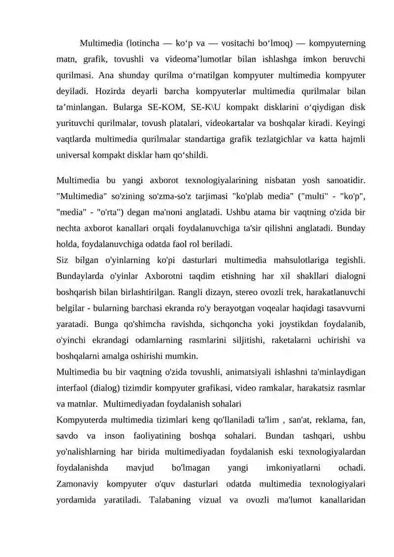 MULTIMEDIYA TA'LIMI VA UNING QO'LLANILISHI 2