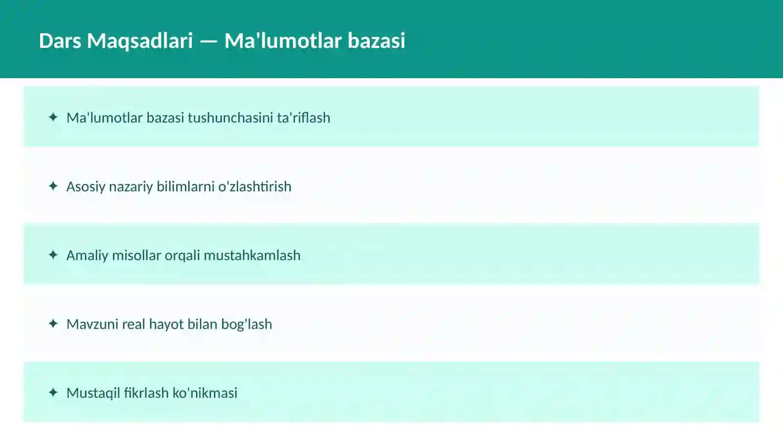 Ma'lumotlar bazasi - SQL dars ishlanmasi 2