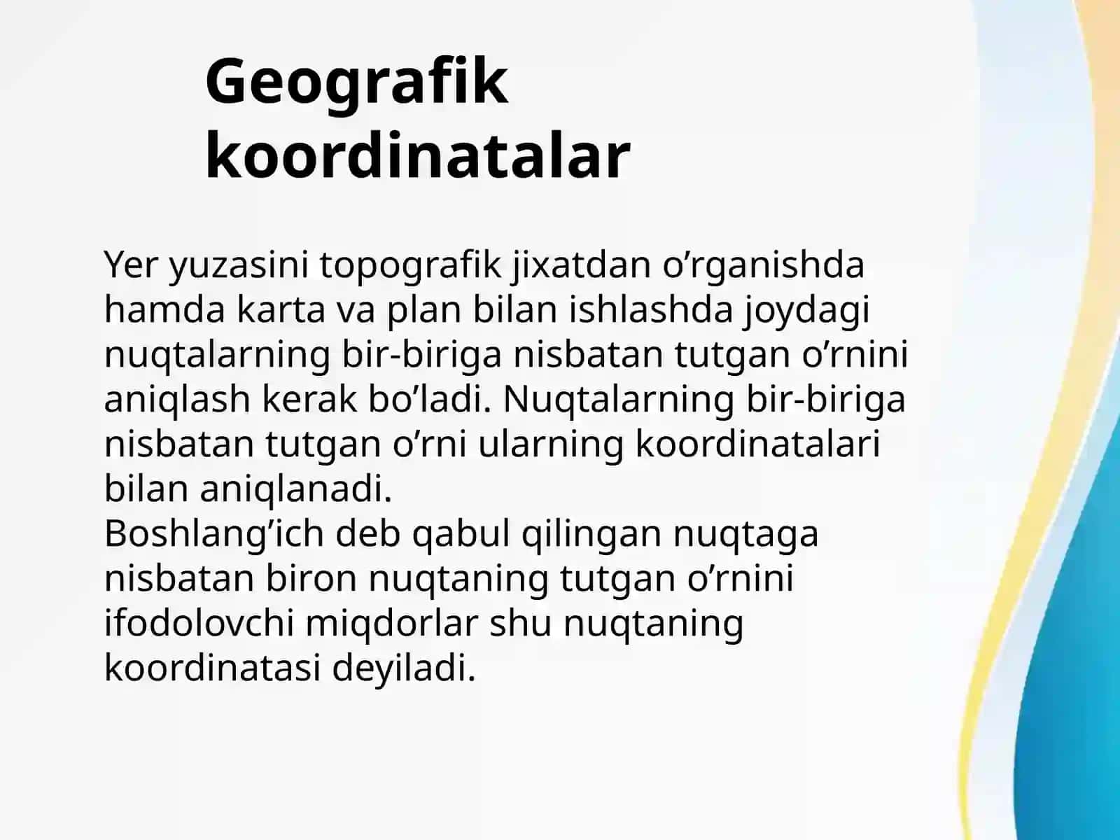 Geodeziyada qo’llaniladigan koordinatalar sisitemasi 2