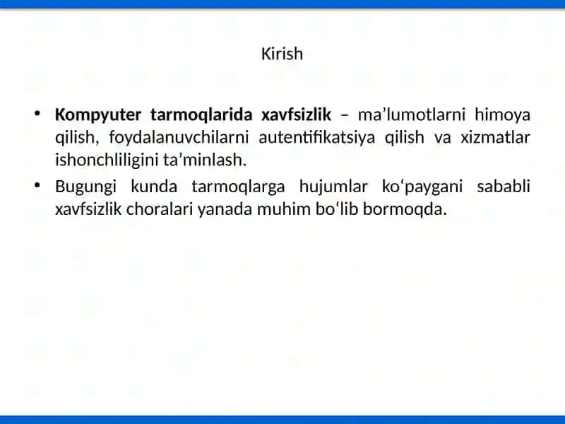 Kompyuter tarmoqlarida xavfsizlik 2