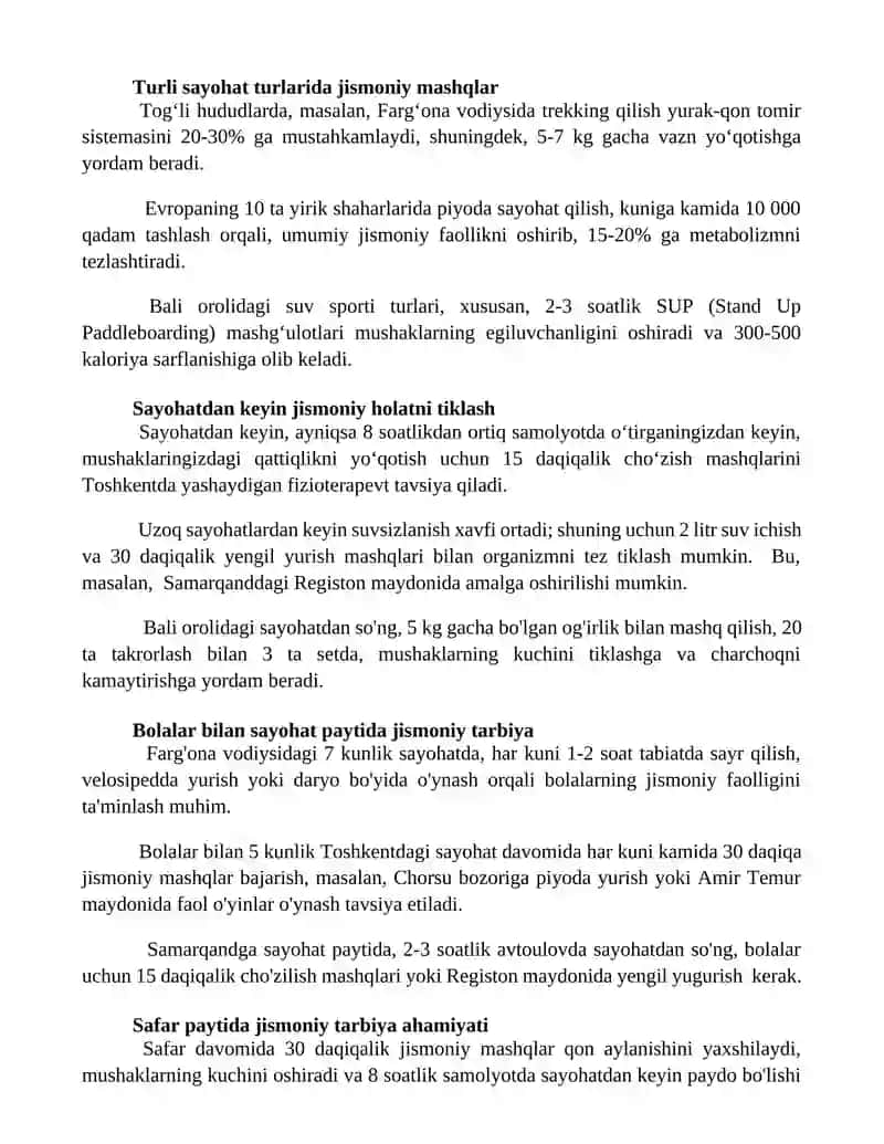 Sayohatlarda jismoniy tarbiya 2
