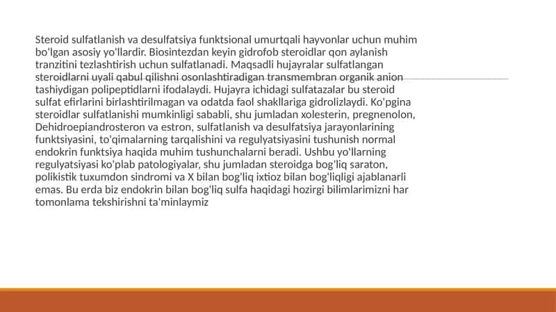 Steroidlar sulfatlanishi va desulfatsiyasi 2