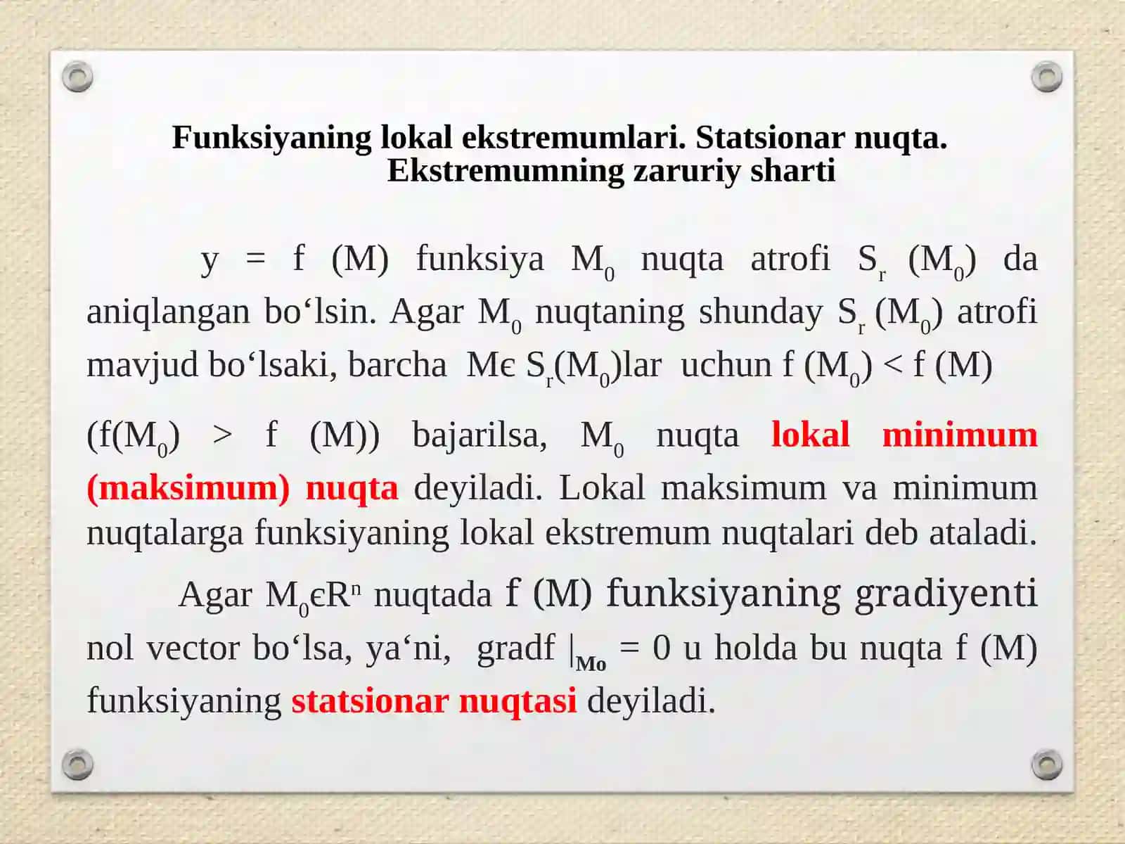 Kо‘p о‘zgaruvchili funksiya ekstremumi 2