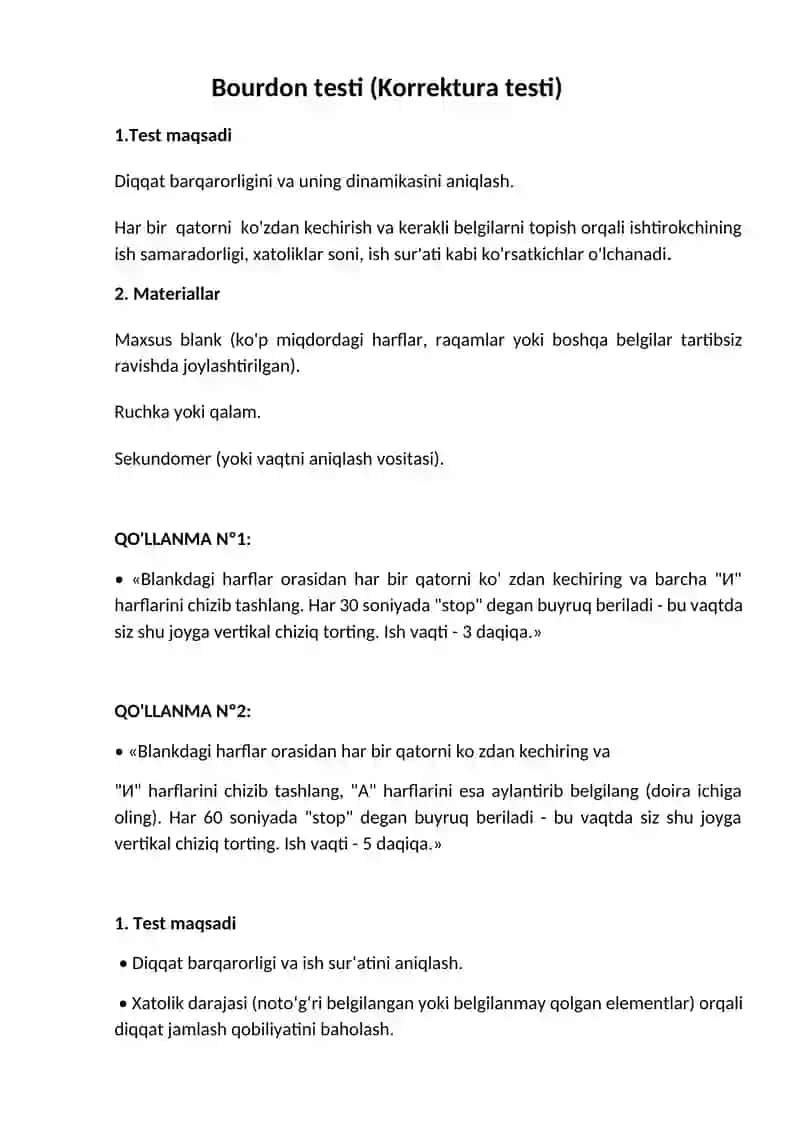 Bourdon testi (Korrektura testi) 2
