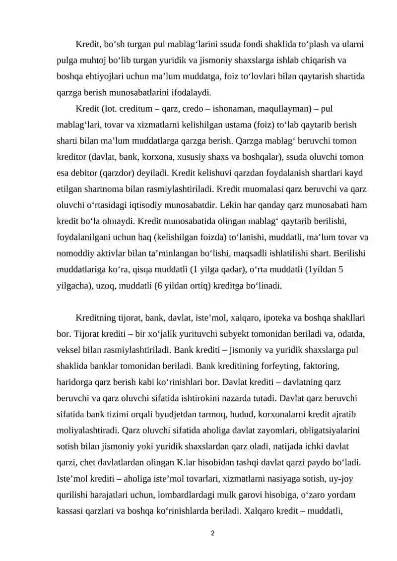 Kredit tizimi va uning tarkibi 2