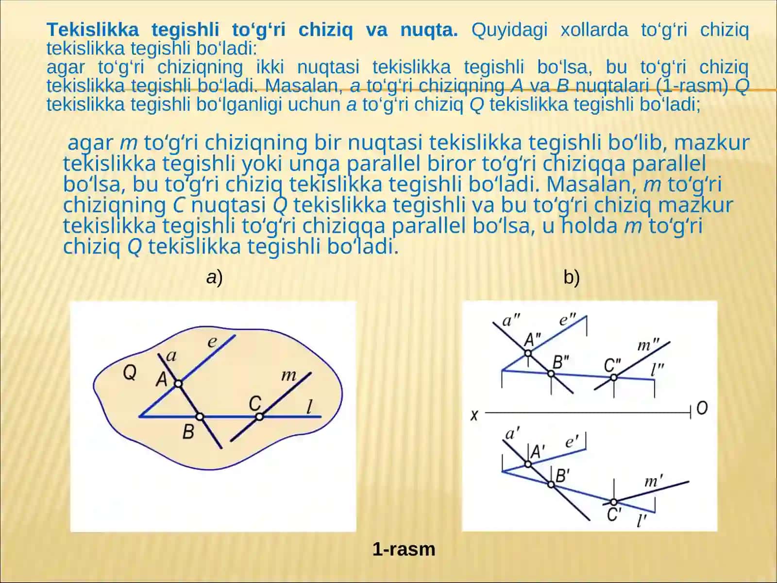 To’g’ri chiziq va tekislikning o’zaro vaziyatlari 2