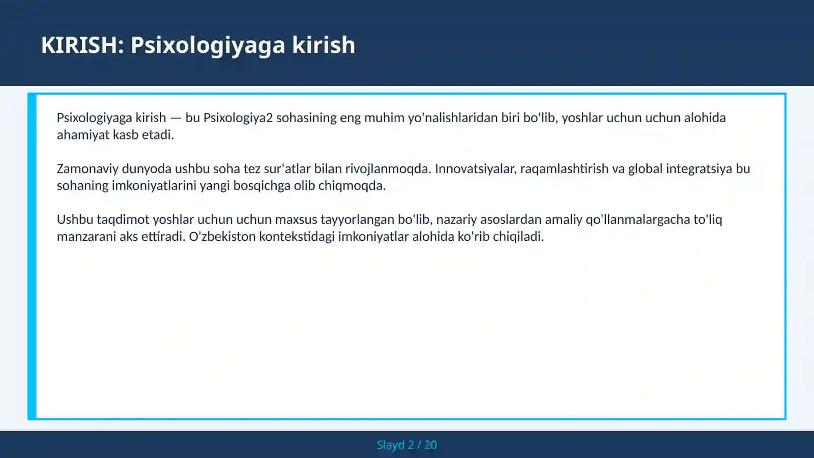 KIRISH: Psixologiyaga kirish 2