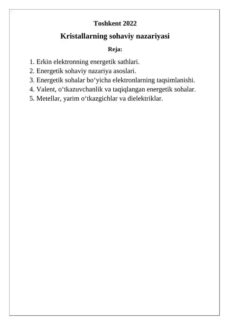 Kristallarning sohaviy nazariyasi 2